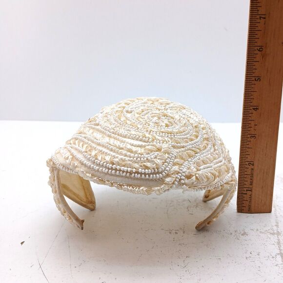 Amy New York Cocktail Cap Fascinator Hat Beaded w/ Pearl Cream White Headdress - Picture 14 of 14